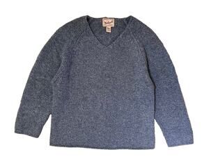 Vintage Woolrich V-Neck Knit Sweater 100% Wool Women's Size S Blue